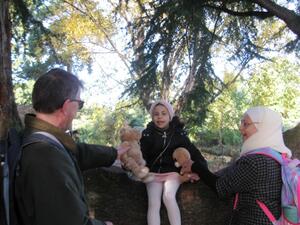 Child in a tree with adults